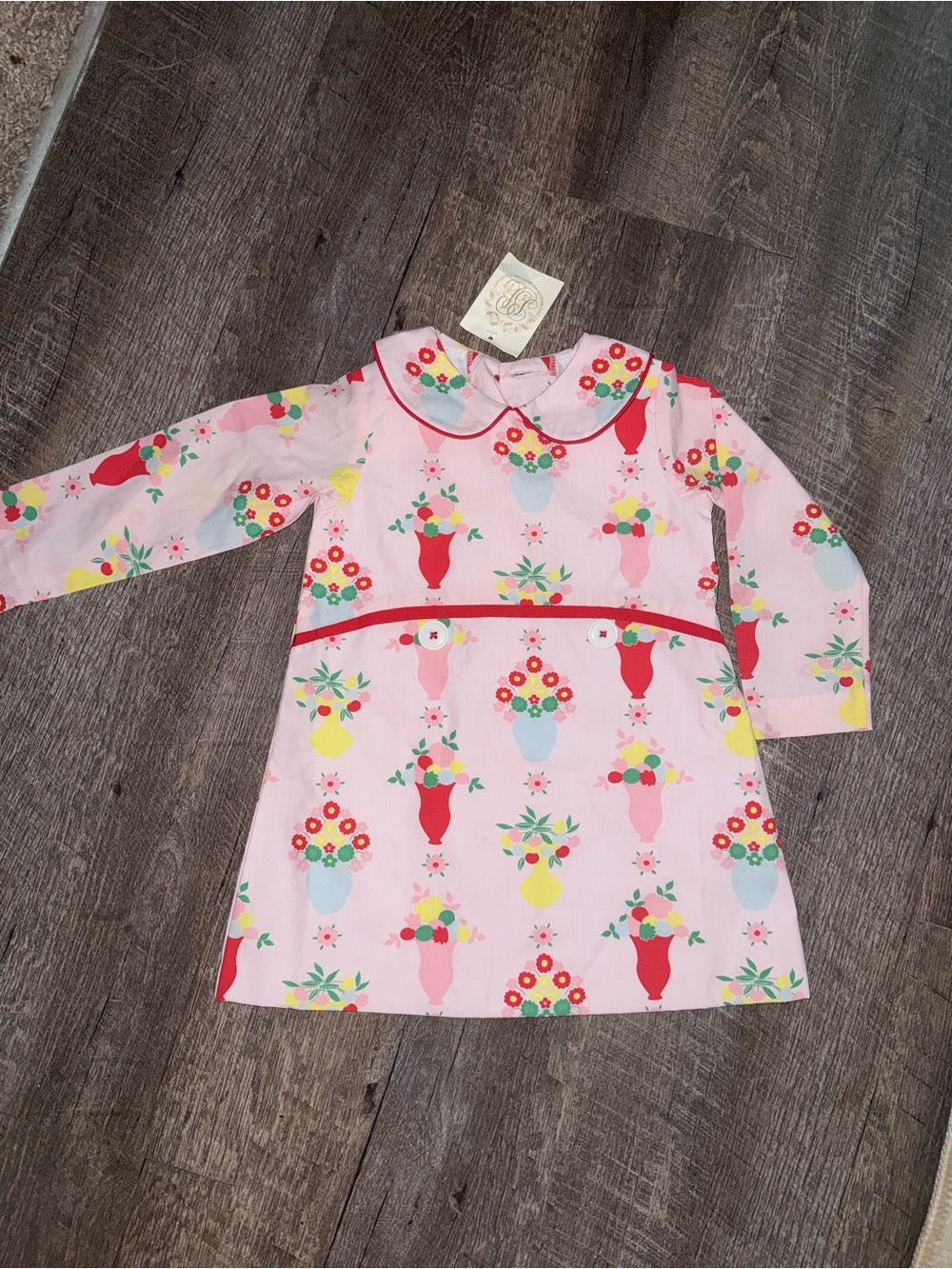 The Beaufort Bonnet Company Pink Floral Vase Print Long-Sleeve Dress